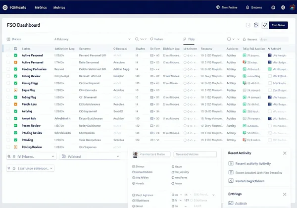 Continuous monitoring dashboard showing security officer view with personnel status, risk signals, and audit trail
