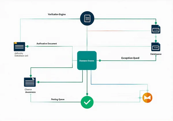 Identity verification engine diagram showing cross-reference checks against authoritative identity sources