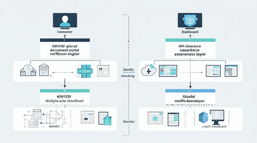 Verifyfed platform architecture showing contractor self-service layer, identity verification engine, clearance awareness layer, and FSO dashboard
